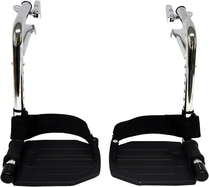 Alco Heavy Duty Chrome Wheelchair Footrests with Black Aluminum Footplates & Heel Loops (Pair), 1-3/8" Pin Spacing Fits Most Newer Medline, Drive, Invacare, E&J, & Other Manual Wheelchairs - Image 1